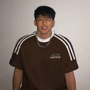 夏季美式高街重磅纯棉三条杠织带撞色男女短袖T恤ZD551-特P30图片