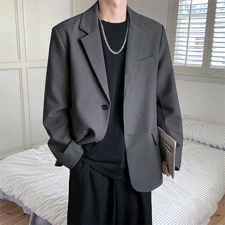 深灰色西装外套男春秋潮牌英伦雅痞男装高级感轻熟风休闲垫肩西服，男装西服，电商A102