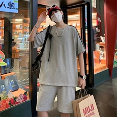 夏季休闲运动套装男宽松潮牌短袖短裤两件套TA201P33，男装休闲套装，星座1116-2