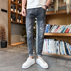 2025春季新款牛仔裤男士痞帅修身破洞牛仔长裤小脚裤901H344p58，男装牛仔裤，星座901