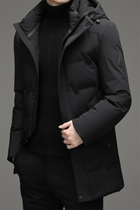 冬款御寒白鸭绒羽绒服中长款时尚保暖潮服连帽商务高级外套男图片