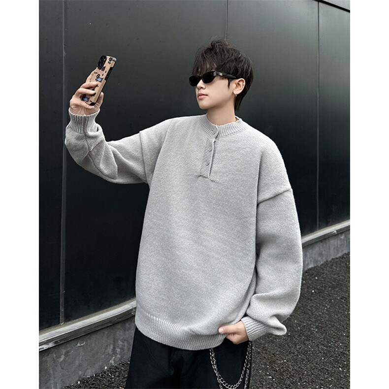 日系vintage毛衣男ins慵懒风bf复古套头纽扣针织衫MY0117-P58图片