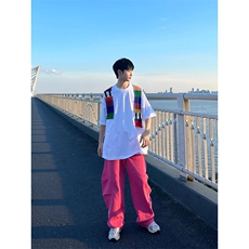 彩色毛衣撞色拼接设计刺绣圆领潮牌宽松短袖T恤TW5001，男装T恤，星座1116A（原606A-3）
