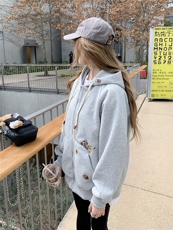 现货2026春秋季连帽外套女针织撞色可爱风学生休闲百搭外，女装卫衣/绒衫，网红馆