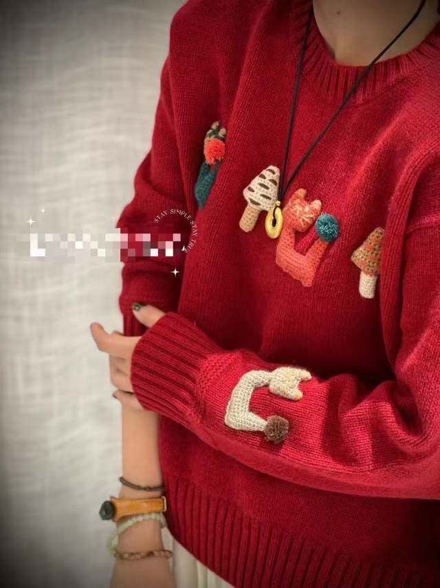 2025年秋季时尚百搭通勤简约休闲五星同款小猫手工针织加厚，女装羊绒衫，隆秋羊绒