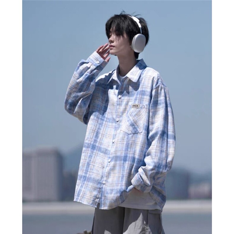美式复古做旧扎染长袖衬衫男女春秋款高级感cleanfit情侣衬衣外套,男装衬衫,星座1210-1