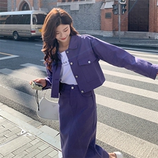 A9806紫色牛仔套装批155控238，女装套装/套裙，浙宝305