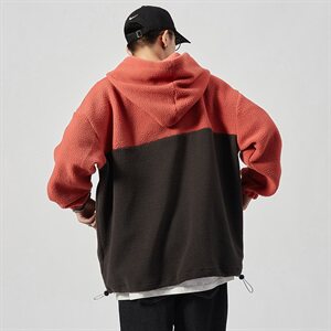 秋季新款男士宽松大码羊羔毛休闲拼接套头外套卫衣WY81/P65图片