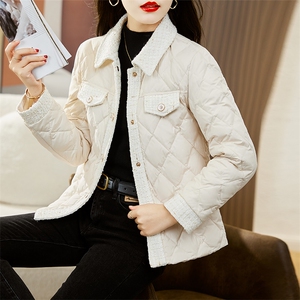 时尚小香风轻薄羽绒服女冬季2023新款小个子菱形格保暖白鸭绒外套图片