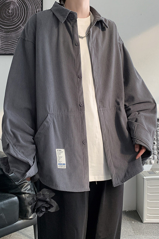 22秋冬港风复古灯芯绒衬衫宽松BF休闲学生外套中性风潮H221/P45,男装衬衫,钱塘713