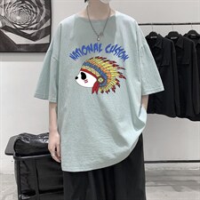 YT26196-P30亚短袖t恤男大码五分袖男宽松七分袖港风模特，男装T恤，电商A040