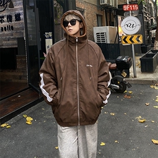 数据美式连帽百搭美拉德三条杠皮衣羊羔绒内胆MF1012P100，男装皮衣，电商A128