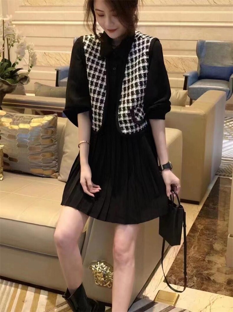 秋季连衣裙马夹两件套，女装连衣裙，暗香