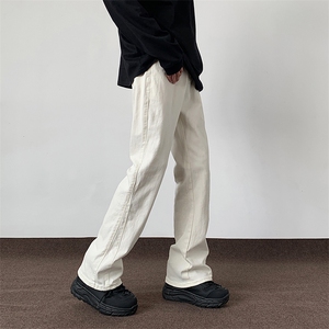 黑白两色微喇叭牛仔裤男春秋季美式复古高街休闲长裤子D021/P48图片
