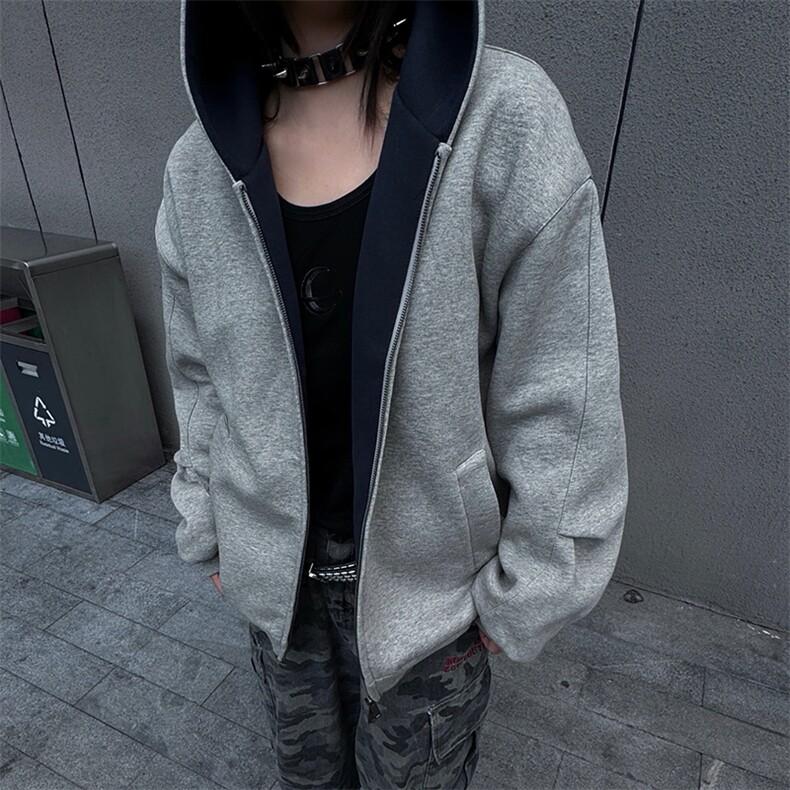 抖音得物高品质二开25秋冬美式重磅宽松结构双面连帽卫衣外套W68，男装卫衣，电商A486