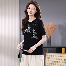 2024新款夏季短袖绣花T恤，女装T恤，小林双子