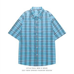 2021年夏季新款格子衬衫男白底平铺宽松衬衫DS-C407-CS307-P35图片