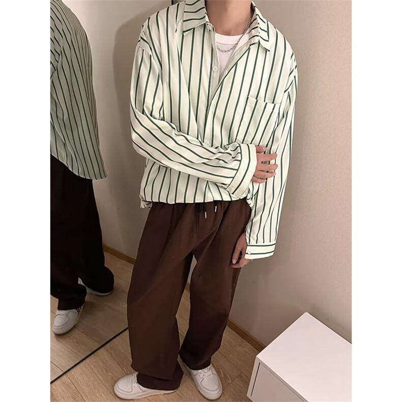 日系复古长袖衬衫外套宽松百搭条纹衬衣ins百搭潮牌男士C663P30,男装衬衫,星座1116-2