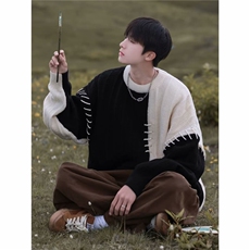 M212-P47拼接撞色毛衣男生秋冬季潮牌宽松休闲慵懒风，男装针织衫/毛衣，电商B323A