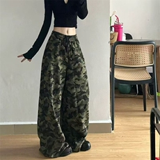 美式迷彩休闲裤女夏季宽松阔腿裤垂感直筒拖地长裤爵士舞裤，男装休闲裤，星座506A