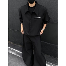 2025小众设计感假两件长袖衬衫男款简约宽松休闲百搭衬衣潮流上衣，男装衬衫，四季星座505