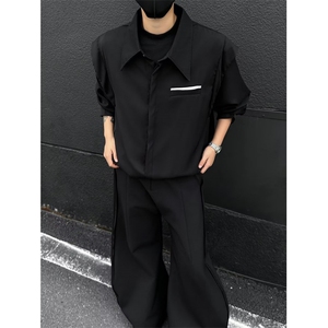 2025小众设计感假两件长袖衬衫男款简约宽松休闲百搭衬衣潮流上衣图片