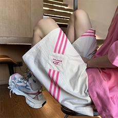 黑白条纹短裤男士夏季薄款美式高街三条杠运动中裤宽松直筒五分裤，男装休闲裤，电商A022