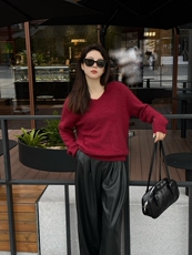 V领宽松型纯色厚款套头拉绒羊毛衫高支进口羊毛不掉毛不起球加厚，女装羊毛衫，优麦羊绒（原洪叶羊绒）