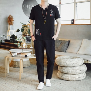 夏季套装男士两件套风复古唐装名族风T恤A334-TZ015-P50图片
