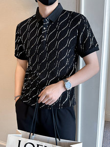 店主风社会小伙男士亮面翻领POLO衫男休闲上衣301A-1/PL117/P53图片