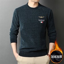 GRYH021秋冬季圆领毛衣男士百搭商务休闲加厚加绒针织衫上衣P75,男装针织衫/毛衣,钱塘6003（原4033）