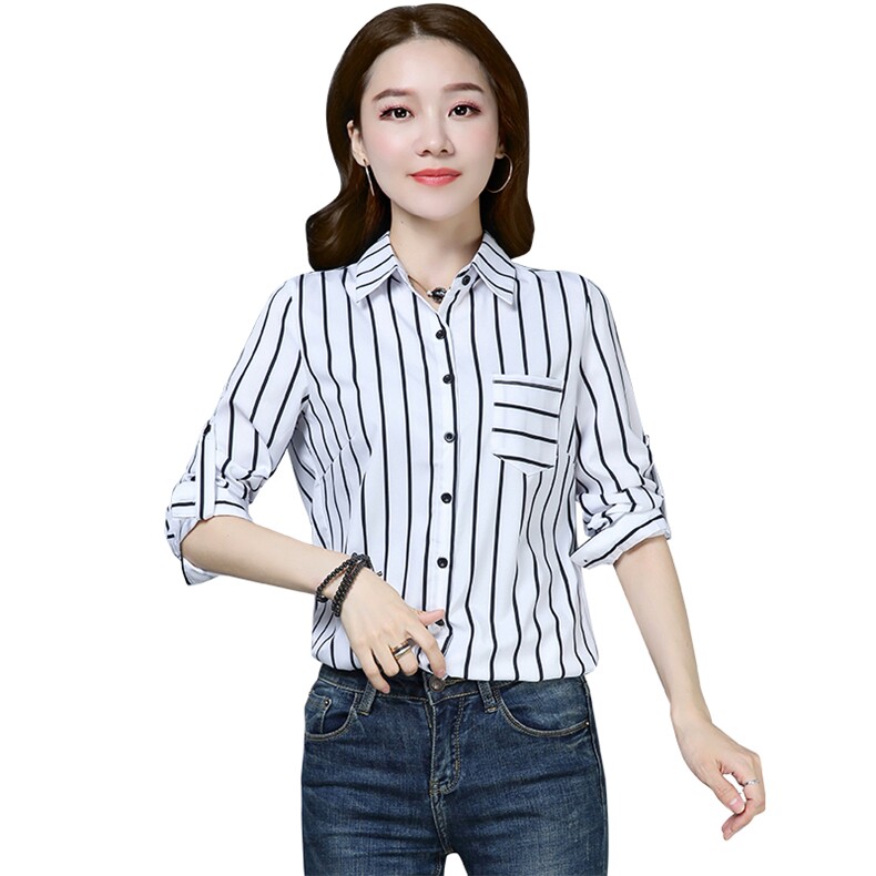 衬衫2021年秋季潮流简约个性显瘦修身百搭长袖拼接POLO领,女装衬衫,曼沙奕珂