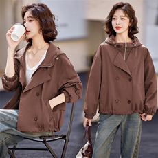 短款风衣女2024新款春秋连帽今年流行高级感气质小个子工装外套，女装风衣，难舍钰依