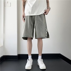 夏季侧排扣开叉牛仔短裤男士韩版潮宽松休闲阔腿五分裤D1656-p40，男装牛仔裤，星座1008