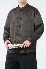 新中式春夏新品简约衬衫复古高级垂感风立领长袖衬衣31218，男装衬衫，星座305A（原312A-1）