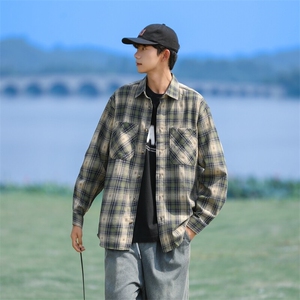 217-2-CS24417-特批45 早秋长袖衬衫男宽松格子衬衣痞帅外套图片