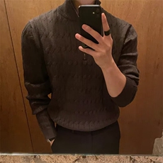 半高领拉链毛衣男高级慵懒感套头长袖针织衫时尚洋气百搭白色外套，男装针织衫/毛衣，星座506A