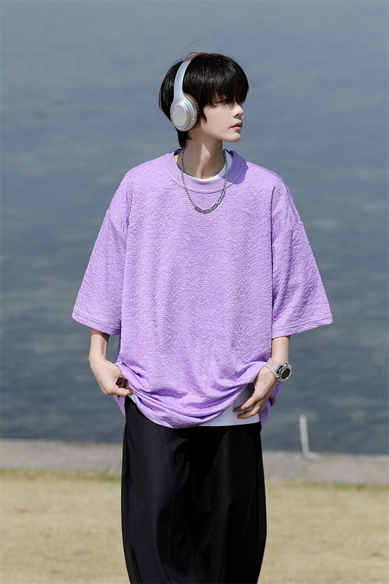 8XL-M特大码短T恤泡泡袖肌理感冰丝短袖衬衫上衣五分袖DX322P25,男装T恤,电商D206-1