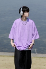 8XL-M特大码短T恤泡泡袖肌理感冰丝短袖衬衫上衣五分袖DX322P25，男装T恤，电商D206-1