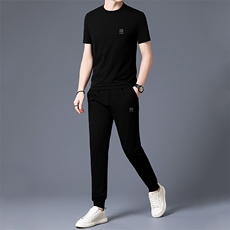 HP5085夏季新款男士运动休闲套装二件套圆领刺绣男装速干百搭短袖，男装休闲套装，电商B360