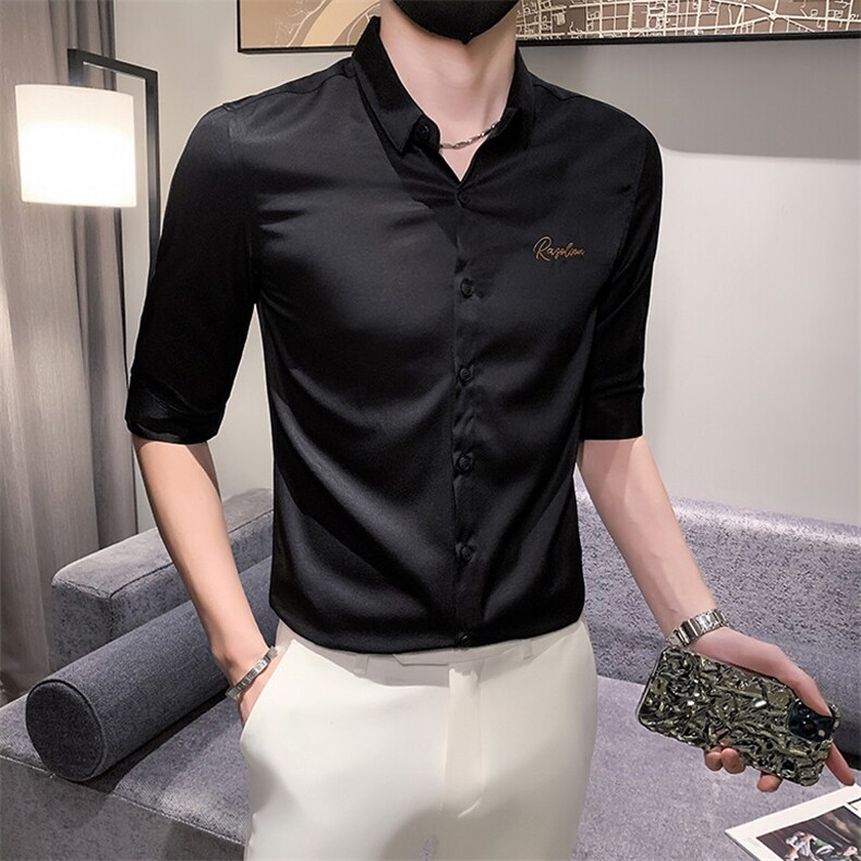 B216CS251P502025夏装新款男士刺绣中袖衬衫社会小伙风,男装衬衫,电商B216（原B302）