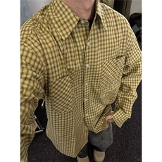 美式复古格纹衬衫多巴胺叠穿衬衣外套炸街上衣男CSA79-P45，男装衬衫，星座208-5
