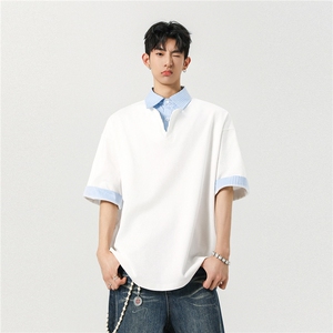 25夏装新品 假两件衬衫领短袖T恤POLO衫翻领上衣男 H1077 特P38图片