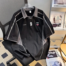 美式高街球衣运动翻领POLO衫男夏季宽松撞色短袖T恤上衣WB474-P39，男装Polo衫，星座412-2