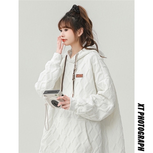 2025连帽立体菱形花纹卫衣女成分:98%聚酯纤维2%氨纶WY77047P75控图片