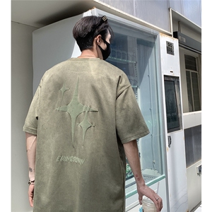 1麂皮绒重磅260克短袖发泡印花大码M-5XL短袖T恤男DT77016P38控58图片