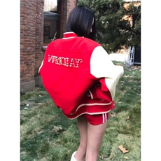 【有货】DJK1027-P95红色棒球服女珍珠钉珠重磅外套vintage夹克，男装夹克，星座603-2