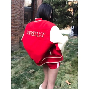 【有货】DJK1027-P95红色棒球服女珍珠钉珠重磅外套vintage夹克图片