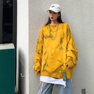 新·款男女休闲。特色扎染印花时尚0宽松圆领毛衣W329图片
