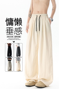 8XL-M冰丝凉感直筒裤子垂坠感大码薄款速干长裤阔腿裤KZ1956特P35图片